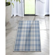 Well Woven Apollo Plaid Modern Blue Flat Pile Easy to Clean 2' x 5' Runner Rug for Hallway Entryway Stair and Kitchen