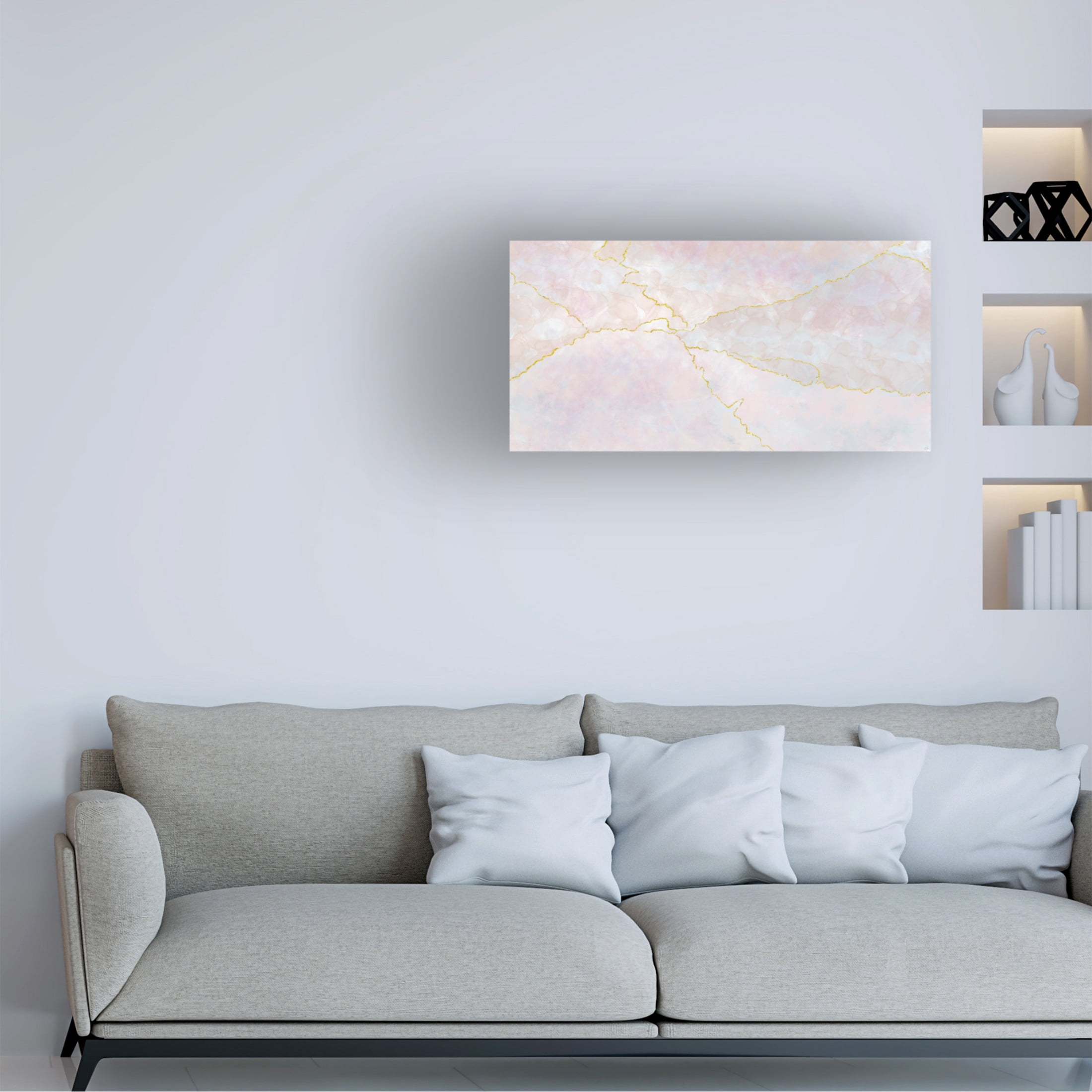 Canvas Wall Art - Line and Brush 'Blush N Gold' Wall Art for Living Room, Bedroom, or Office Décor by Trademark Fine Art - 47 x 24 Inches