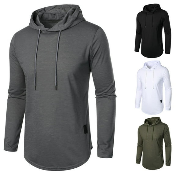 Momasggi Mens Solid Color Hoodies Casual Long Sleeve Drawstring Hooded Sweatshirt Soft Lightweight Hoodie Slim Fit Fall Casual Pullover Tops Black M