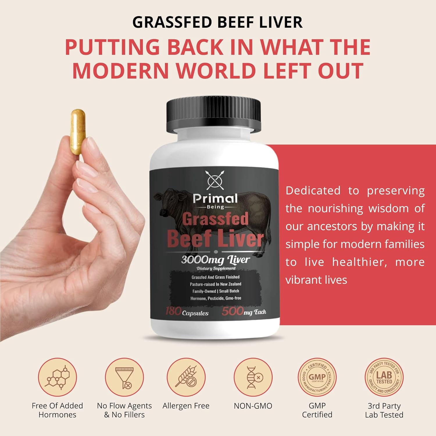 Primal Being Grassfed Beef Liver- Supports Energy, Longevity, Metabolic Health, and Detoxification