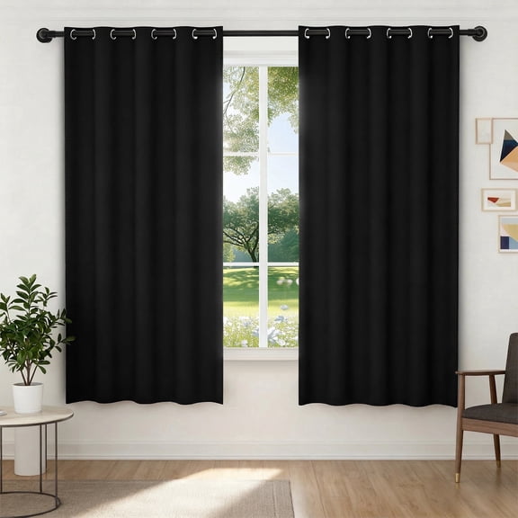 XUEYU 100% Blackout Curtains for Bedroom, Light Blocking Thermal Insulated Curtains with Noise Reduction, 52x72 Inch Room Darkening Window Drapes, Set of 2 Panels, Black