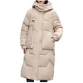 thumbnail image 2 of jtjvou Women's Winter Warm Puffer Padded Coats Quilted Lightweight Hooded Long Jackets Casual Baggy Outwear Trendy 2025 Beige M, 2 of 5