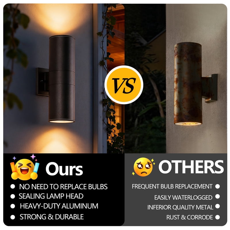 TICOZE 14 Inch Modern Outdoor Porch Light 2 Pack Matte Black Outdoor Wall Lights Cylinder Up Down Light Waterproof Outdoor Wall Sconce Patio Light Fixture for House Garage (Bulbs Not Included)