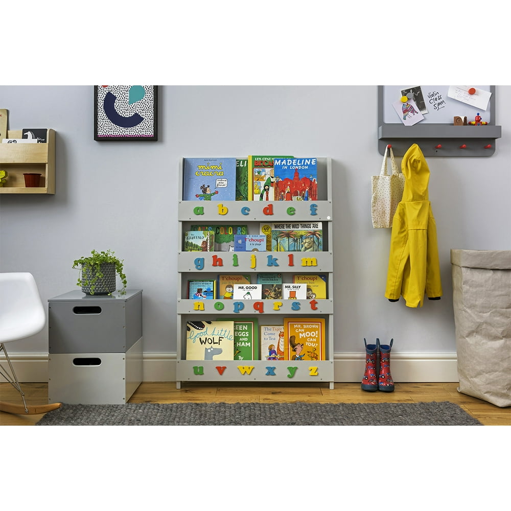 Tidy Books Kids Bookshelf with ABC (Age 0 10) Book Display Shelf, Gray