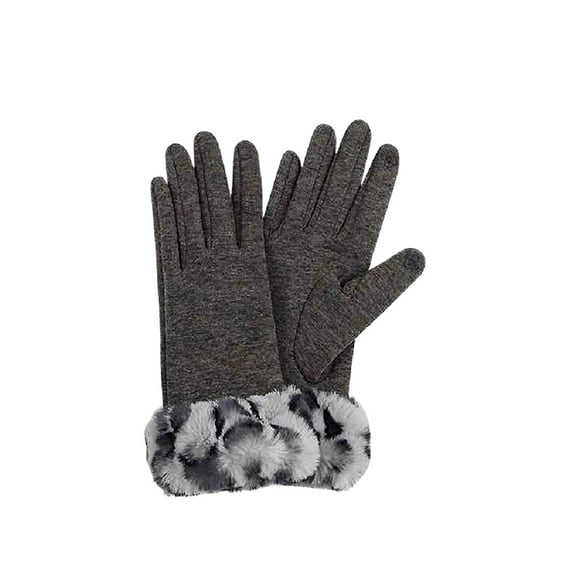Gray Leopard faux fur cuff Mittens