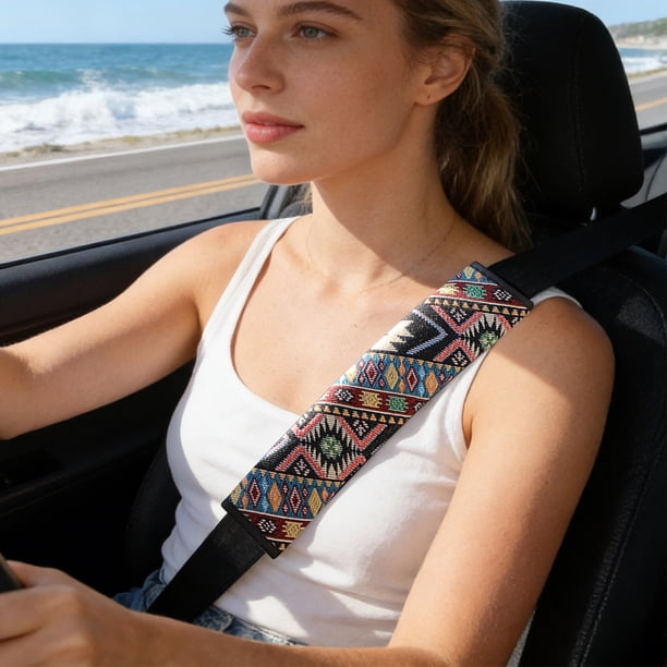 Seat Belt Shoulder Pad, Embroidery Tibetan Style Car Safety Cover, Soft Comfortable Protector for Auto Interior, 1 Pair