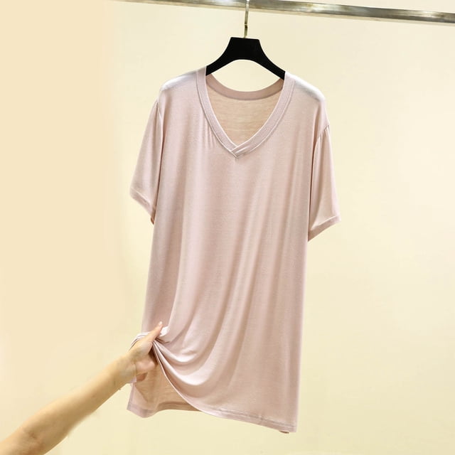 aidice T-Shirts Surdimensionnés pour Femmes, Hauts d'Été pour Dormir, Col en V, Coupe Ample, Légers, Doux, Confortables, T-Shirts de Pyjama en Modal