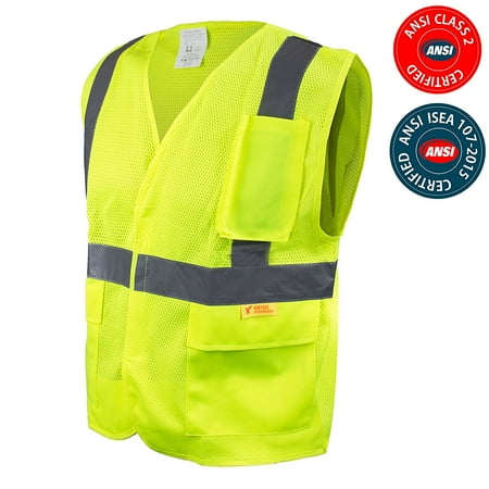 

RK Safety High Visibility Safety Vest with Reflective Strips and Pockets - ANSI Class 2 - Neon Yellow / Extra Large