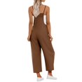 thumbnail image 4 of WTOBBY Women's Casual Wide Leg Jumpsuit Romper in Solid Color, Overalls Style with Adjustable Straps, Side Slit Legs, and Pockets for Stylish Comfort,Coffee2XL, 4 of 5