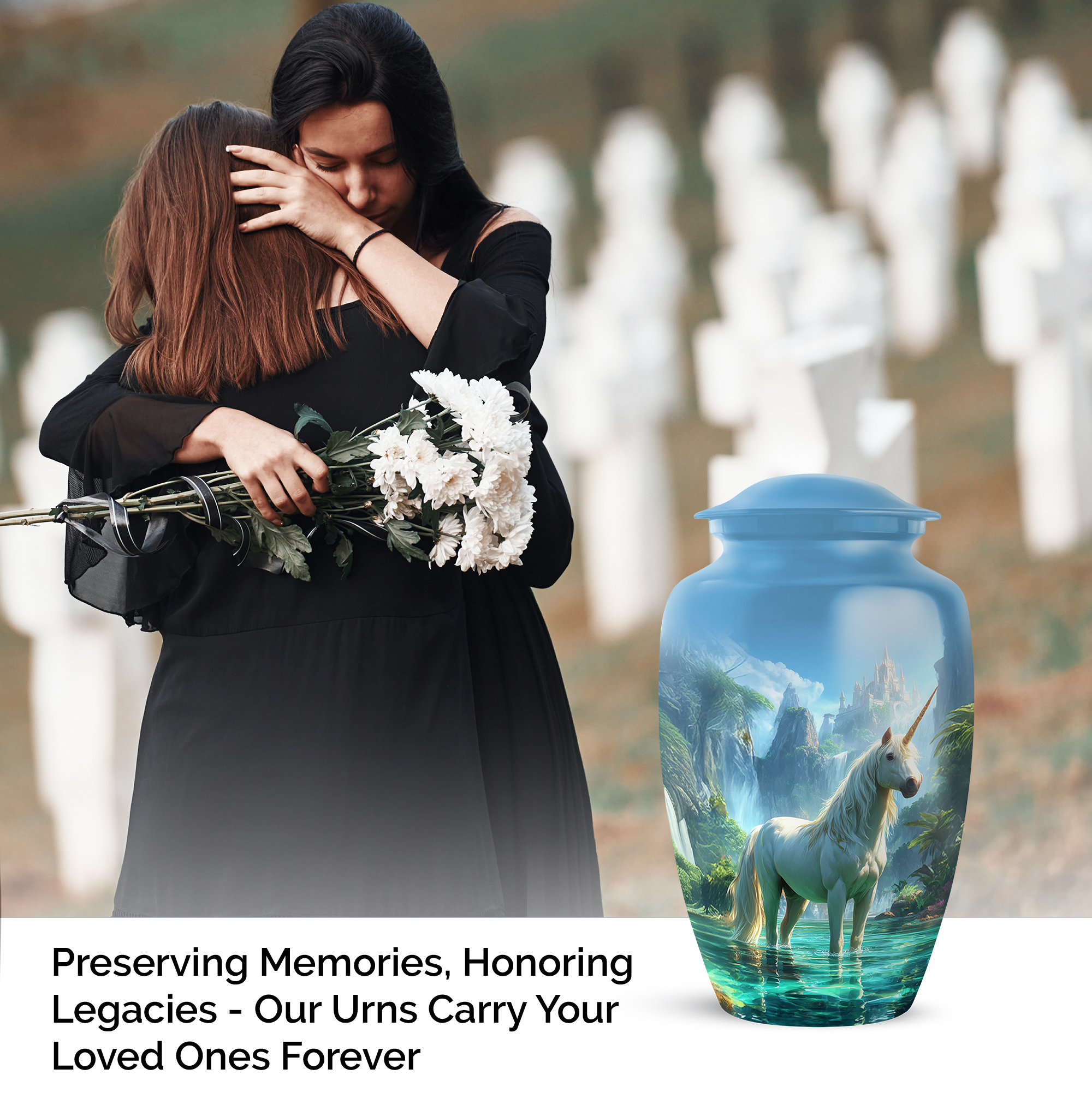 Unicorn Cremation Urn For Mom, Blue Urn For Adult Male, Cloud Large Decorative Urns For Ashes For Women 10-inch, Funeral Burial Urns For Human Ashes Adult Man