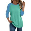 thumbnail image 2 of Tops for Women 3/4 Sleeve Round Neck Color Blocked T-shirt,Blouse for Women Plus Size 2-Mint Green XXXL, 2 of 4