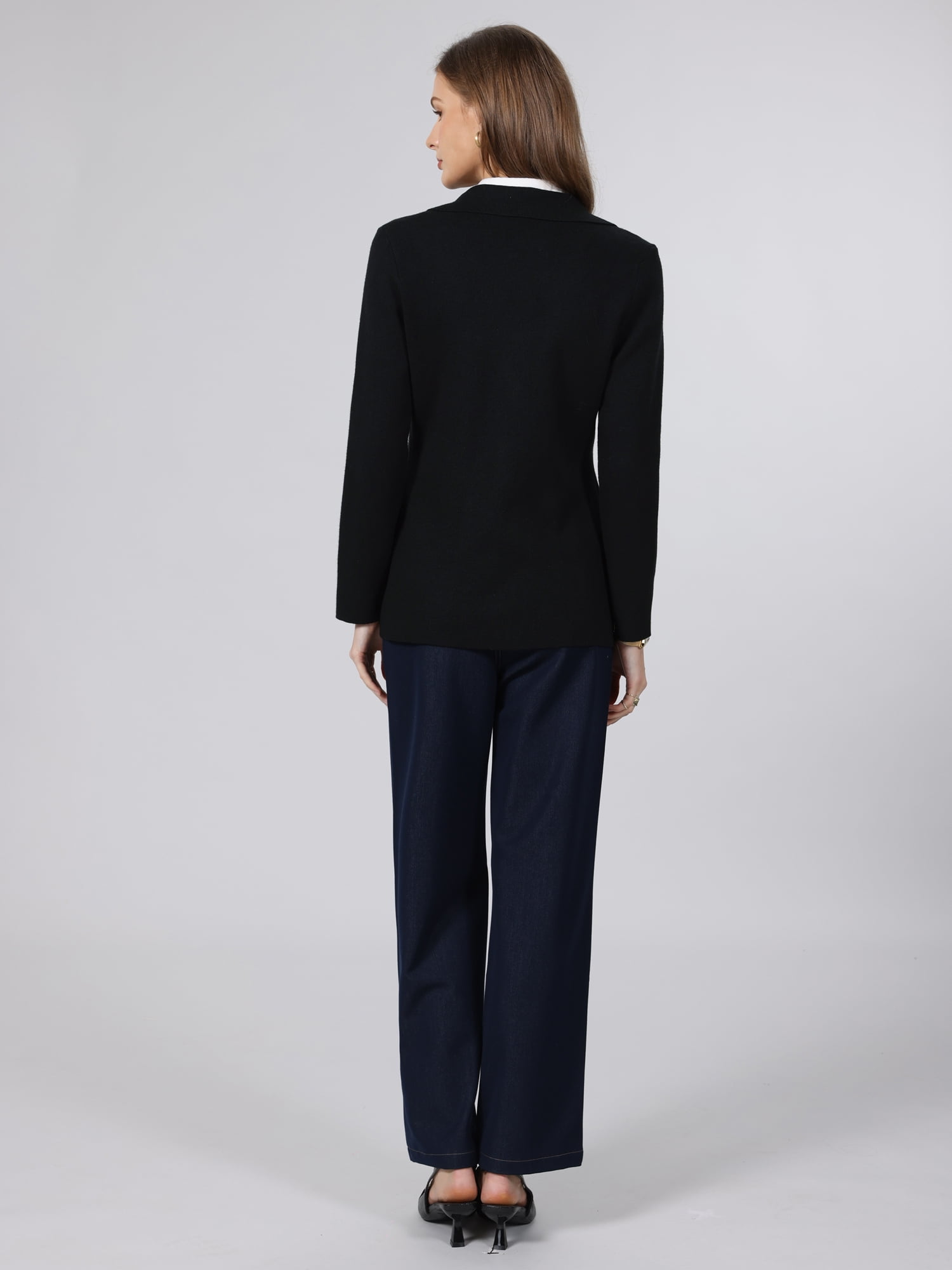 DARING DIVA Women's Sweater Blazer Lapel Knit Pockets Blazer S Black