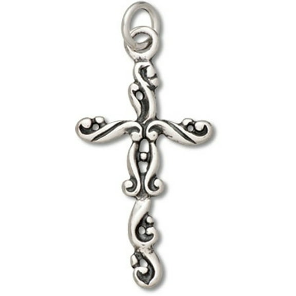 Sterling Silver 16" .8mm Box Chain Cross Swirls Pendant Necklace