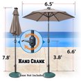 thumbnail image 2 of Sunrise Outdoor Patio 6.5' Solar LED Lighted Umbrella Market, 6 Aluminium ribs with Tilt and Crank Parasol Table Sunshade Umbrella (Taupe), 2 of 11