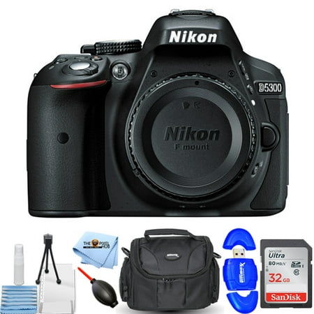 Nikon D5300 Digital SLR Camera (Body, Only) 1519 STARTER BUNDLE with 32GB SD, Gadget Bag, Memory Card Reader, Blower, Microfiber Cloth and Cleaning