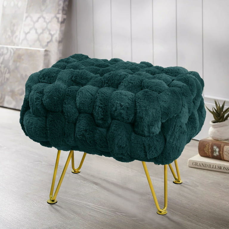 Home Soft Things Ottoman Faux Fur Pouf Stool Dragonfly