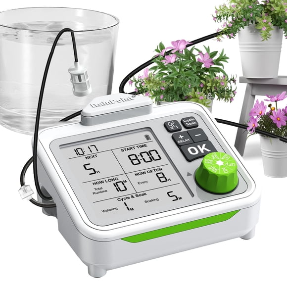 RAINPOINT Large Display Automatic Plant Waterer Indoor for Pot Plant,Cycle & Soak Mode Vacation Self Watering Drip Irrigation System Device Kit Herb