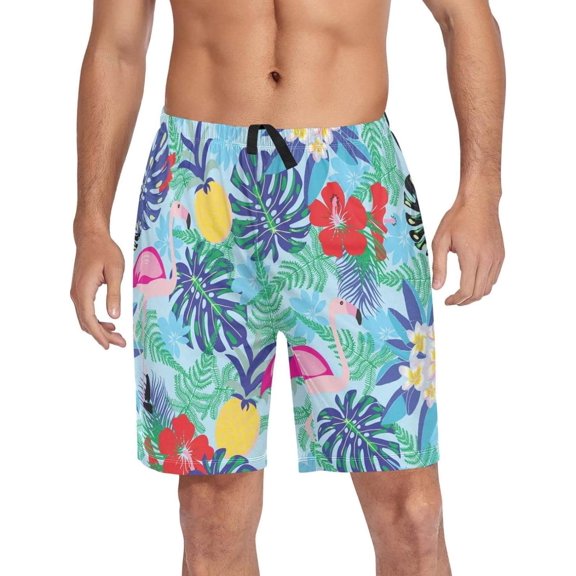 GZHJMY Flamingo Pajama Pants Short for Men, Lounge Pants Lightweight Men Pajama Bottoms with Drawstring Pockets, Christmas New Year Birthday Gifts, Large