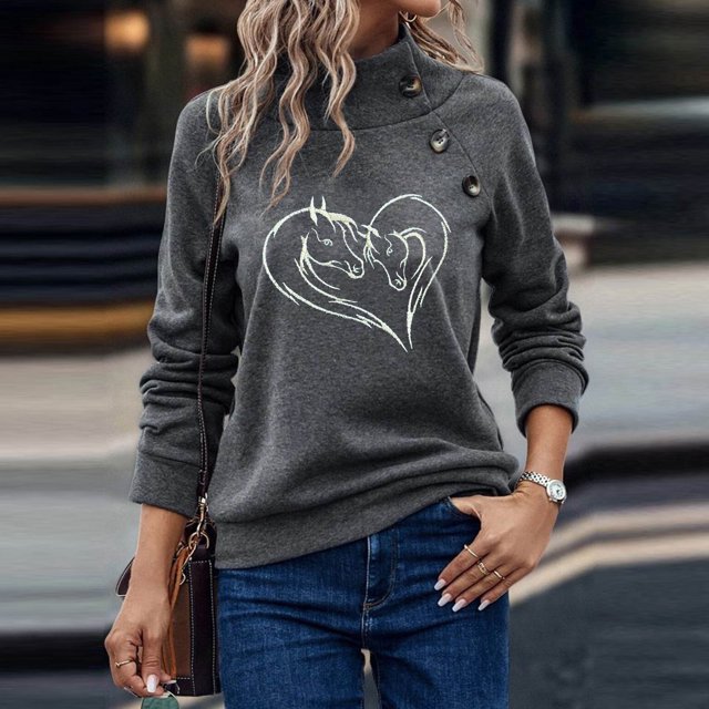 zanvin Cadeau de la Saint-Valentin, Haut de Mode à Col Rond Imprimé pour Femmes, Manches Longues, Chandails en Molleton, Gris, TG