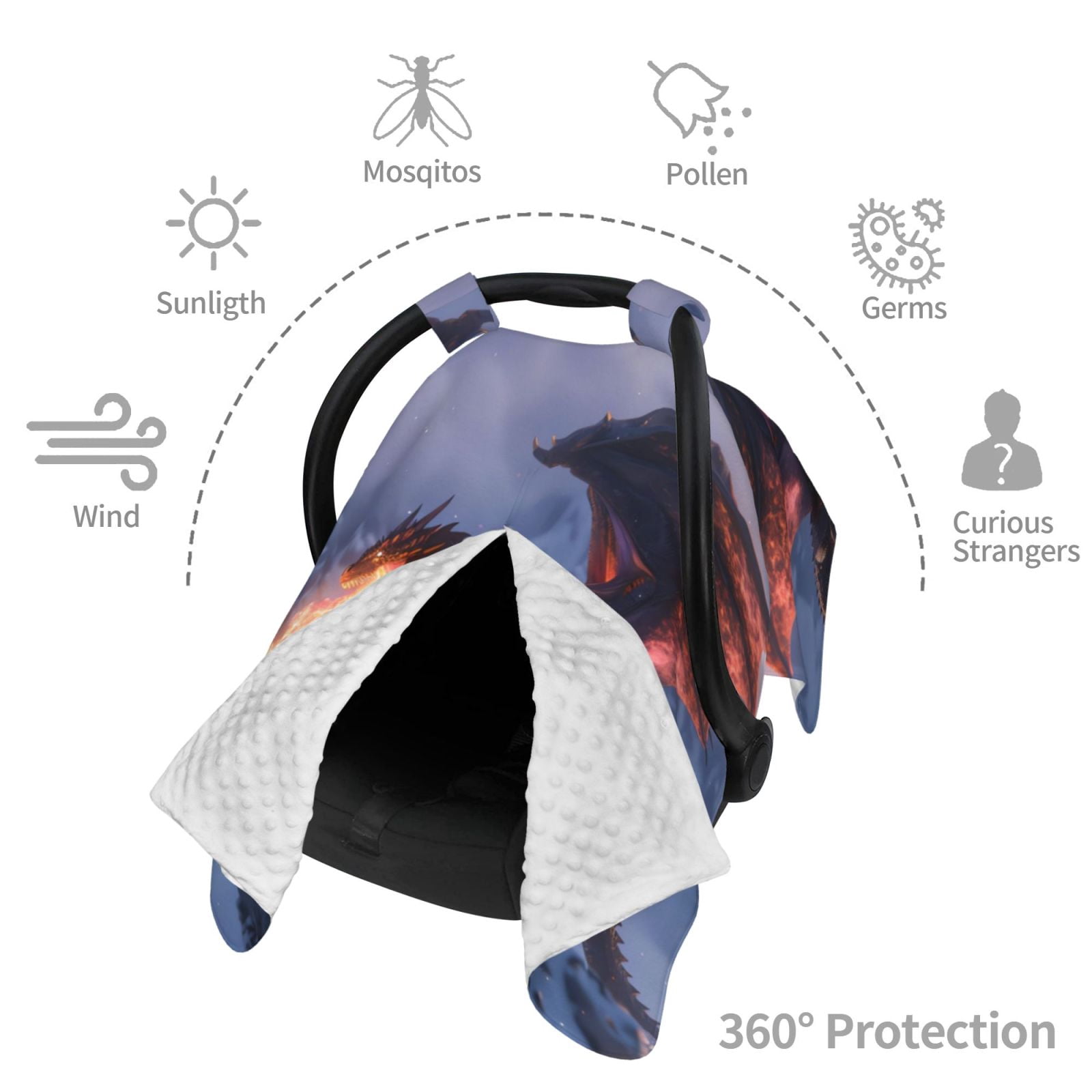 Car Seat Cover Baby - Winter Fire Dragon Breathable Infant Car Seat Cover for Baby Carseat, Lightweight Comfort Baby Essentials Must Haves Newborn Stuff for Girl Boy
