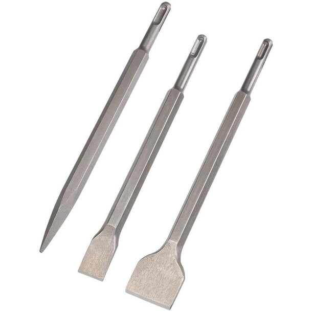 Whataatahia Plus, Set de 3 (cincel ancho, cincel plano, cincel puntiagudo) para taladros ligeros y martillos de impacto, trabajo estándar en bloques de construcción de baldosas de hormigón
