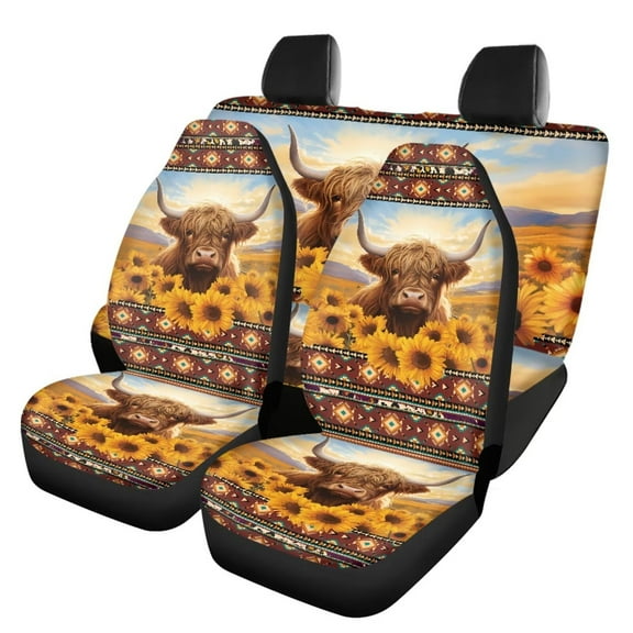 Pzuqiu Aztec Automobile Seat Cover Sets 4 Pcs, Highland Cow Front Seat Protector Carseat Rear Split Bench Cover Universal for Car Truck SUV Easy to Install