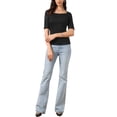 thumbnail image 2 of Blusas de verano elegantes y ajustadas para mujer con cuello cuadrado y mangas cortas, color negro, 2 of 6