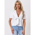 thumbnail image 3 of Unique Bargains Women's Peplum Ruffle Sleeve Bow Tie Decor Deep V Neck Sexy Blouse Top XL White, 3 of 6