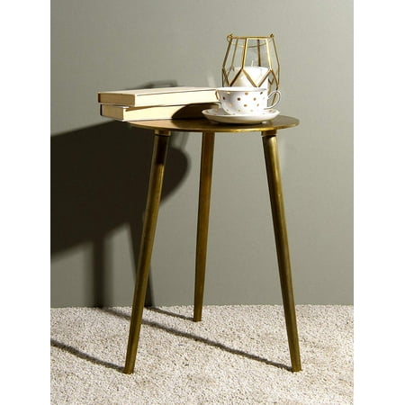 Best Home Fashion Orissa Brass Finish Accent Table - Brass - 14” W x 14”D x 20” (Best Media To Clean Brass)