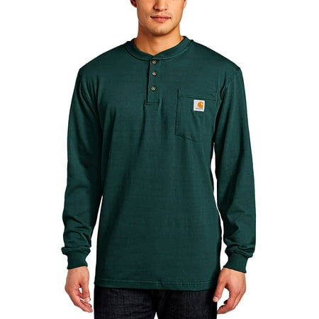 Carhartt Heavyweight Work Shirt - Men's Workwear Pocket Long Sleeve Henley Midweight Jersey Original Fit K128,Hunter Green,Medium, Long-sleeve original-fit shirt featuring three-button Henley.., By Carhartt