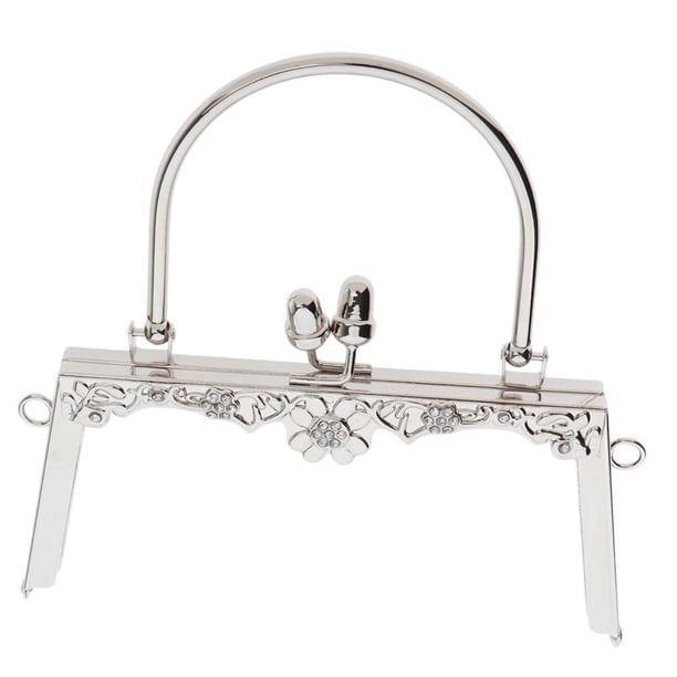 Marco de metal rectangular floral con manija Tornillos de instalación de broche de beso para Plata Zulema Marco de monedero con cierre de beso