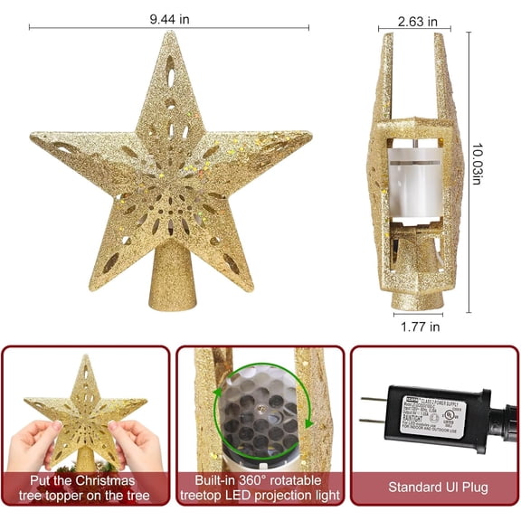 Tree Topper  Lighted with 6 Projection Modes, Gold