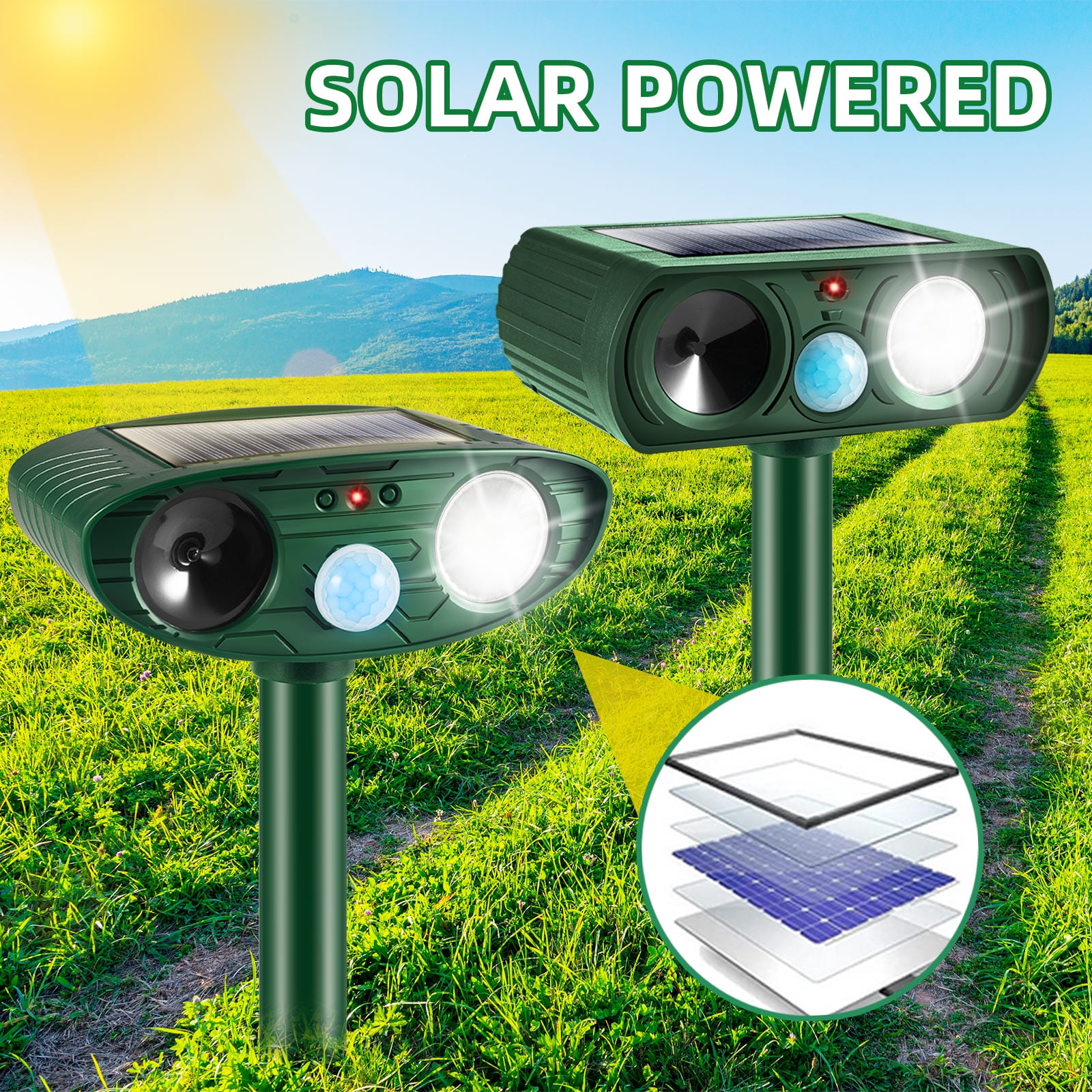 4 Pack Ultrasonic Animal Repellent Outdoor Solar Animal Repeller Waterproof with Motion Detection Cat Repellent Outdoor Deer Repellent Devices Dog Deterrent Skunk Repellent for Yard Garden Farm