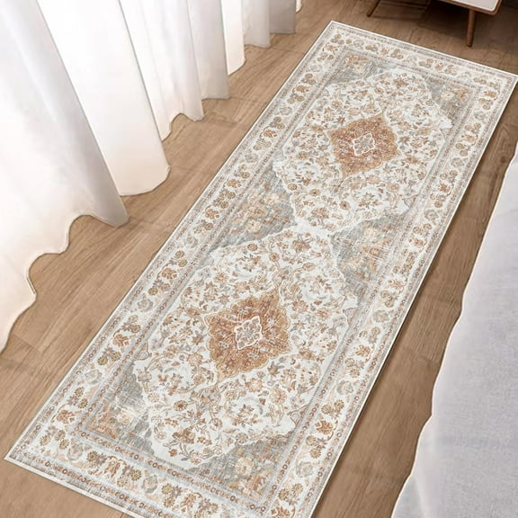 2'x6' Boho Washable Runners for Hallways, Non-Slip Bohemian Kitchen Mats for Floor, Vintage Low-Pile Bathroom Entryway Carpet Runner for Laundry Living Bedroom