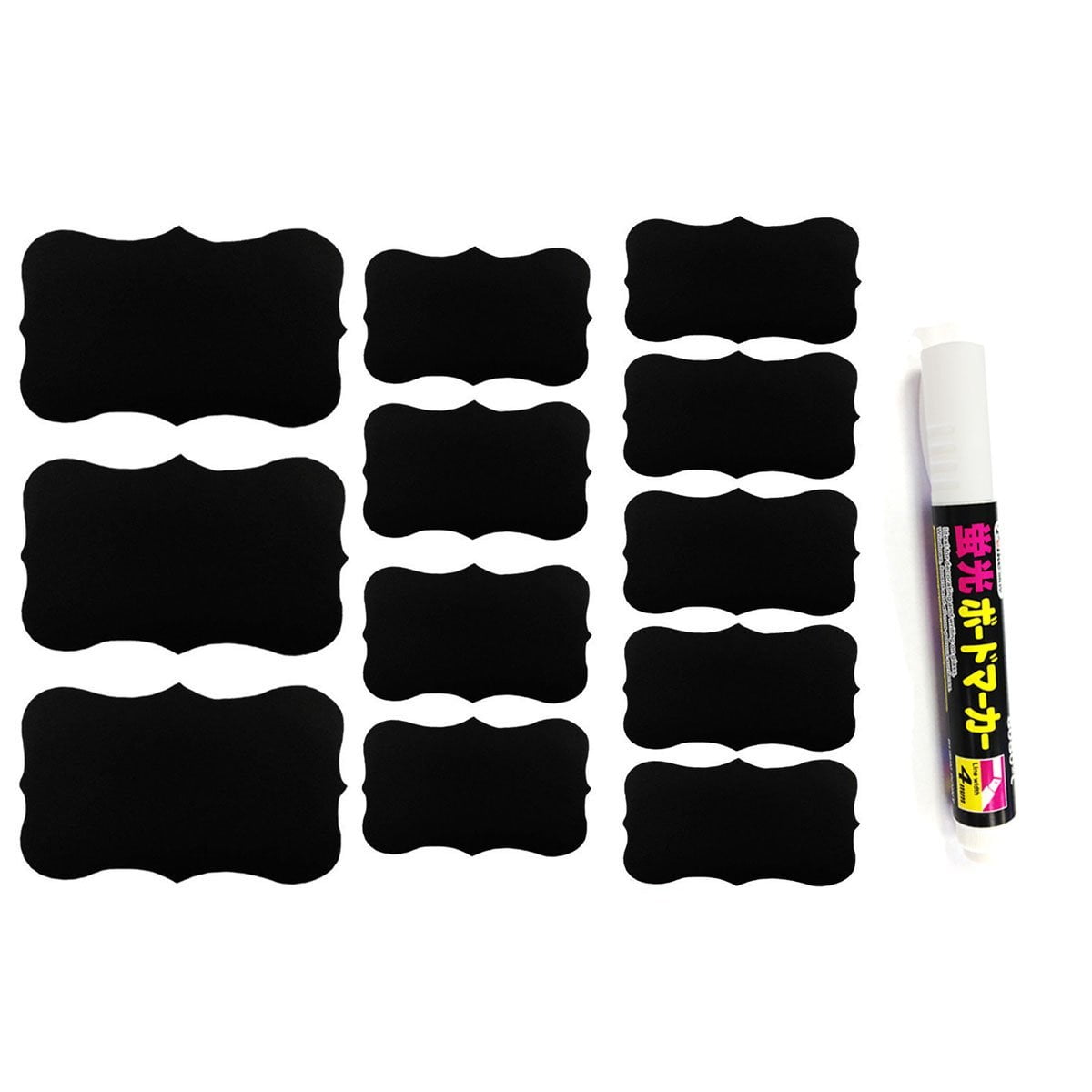 Wrapables® Set of 32 Chalkboard Labels in Various Sizes With Chalk Marker for Organizing, Labeling, and Weddings, Fancy Rectangle