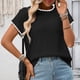thumbnail image 5 of Tejiojio Women's Ribbed Knit Top Ruffled Trim Round Neck Short Sleeve Casual Summer Blouse, 5 of 8
