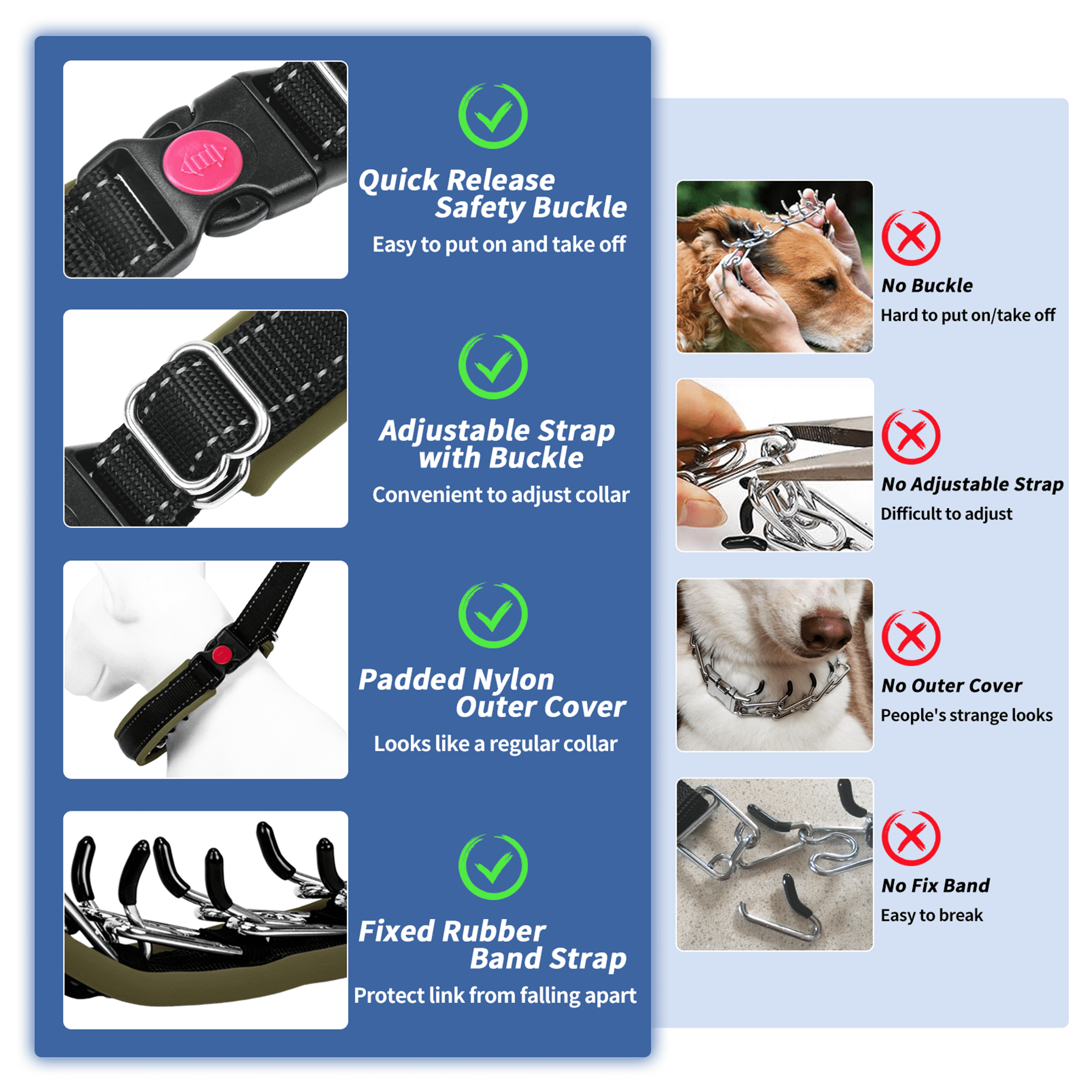 Martingale No Pull Collar with Buckle for Large Medium Small Dogs, Heavy Duty Nylon Adjustable Reflective Slip Collar for Anti Pull Training Walking