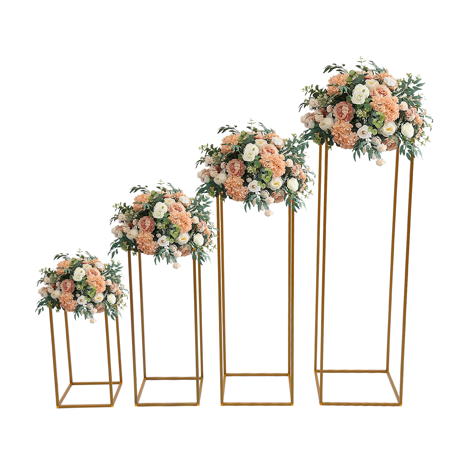 Anqidi 4Pcs Wedding Flower Stand Set, Gold Geometric Vase Colum Rack
