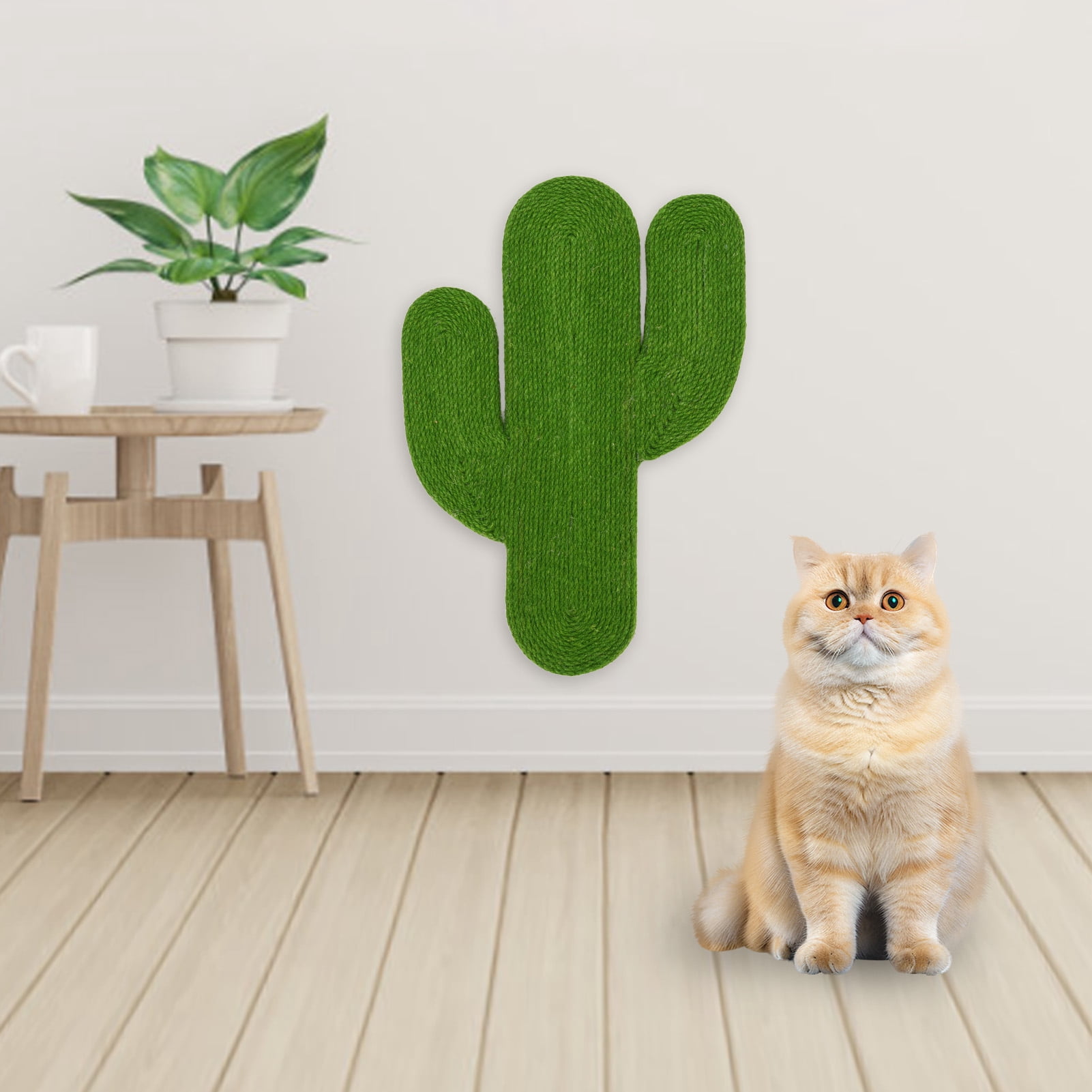 BIMZUC Cactus Cat Scratching Pad Suction Cup Sisal Scratch Mat Furniture Protector Wall Mounted Space Saving Toy (18.11 inches / 46 cm)
