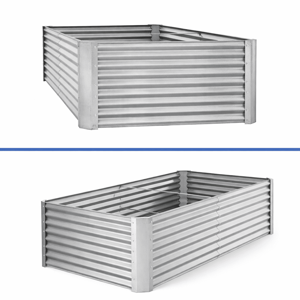 ModFusion 8x4x2 ft Galvanized Raised Garden Bed Kit with Rubber Edge, Ground Anchors, 479-Gallon Corrugated Wavy Metal Planter Box, Outdoor Vegetable Gardening, Silver
