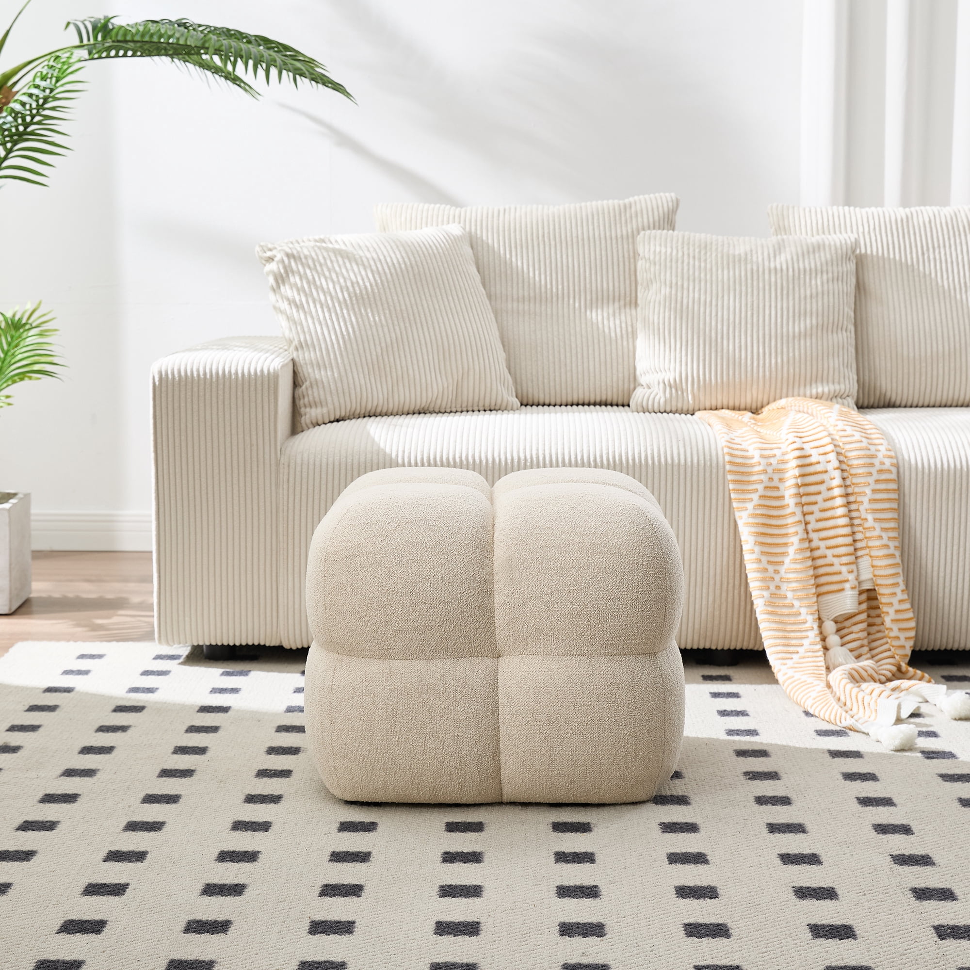 Zesthouse 20.9″ Wide Linen Ottoman, Modern Foot Stool, Square Upholstered Tufted Ottoman Coffee Table, Extra Seating for Living Room Bedroom, Beige