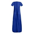 thumbnail image 3 of Uhndy Women's Casual Solid O Neck Pocket Shorts Sleeve Ankle Maxi Dress, Women's Loose Maxi Dress Plus Size Blue 2XL, 3 of 4