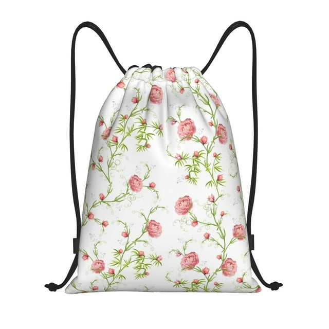 Saiise Roses Flowers Pattern Sports Drawstring Backpack - String Swim Gym Bag with Wet Proof Pocket for Women&Men-Small