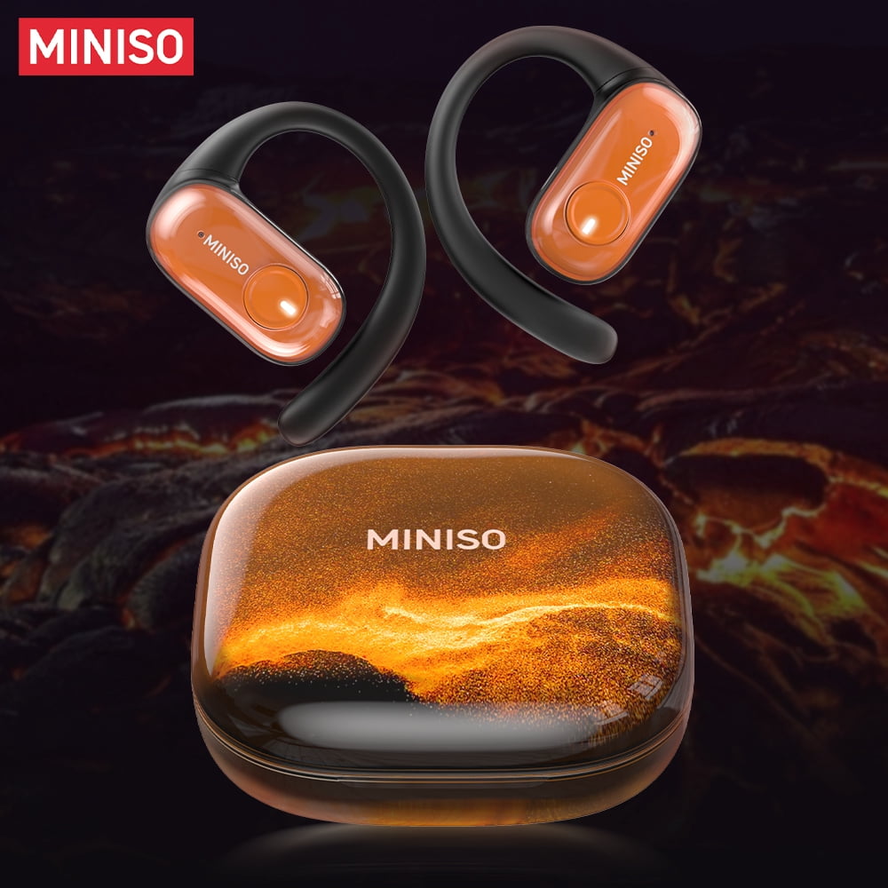 MINISO MS185 Open Ear Bluetooth 5.4 Wireless Earbuds with LED Luminous Case, Earhook Sport Headphones with Mic, 70H Playtime, IPX5 Waterproof, Secure Fit for Running Workout