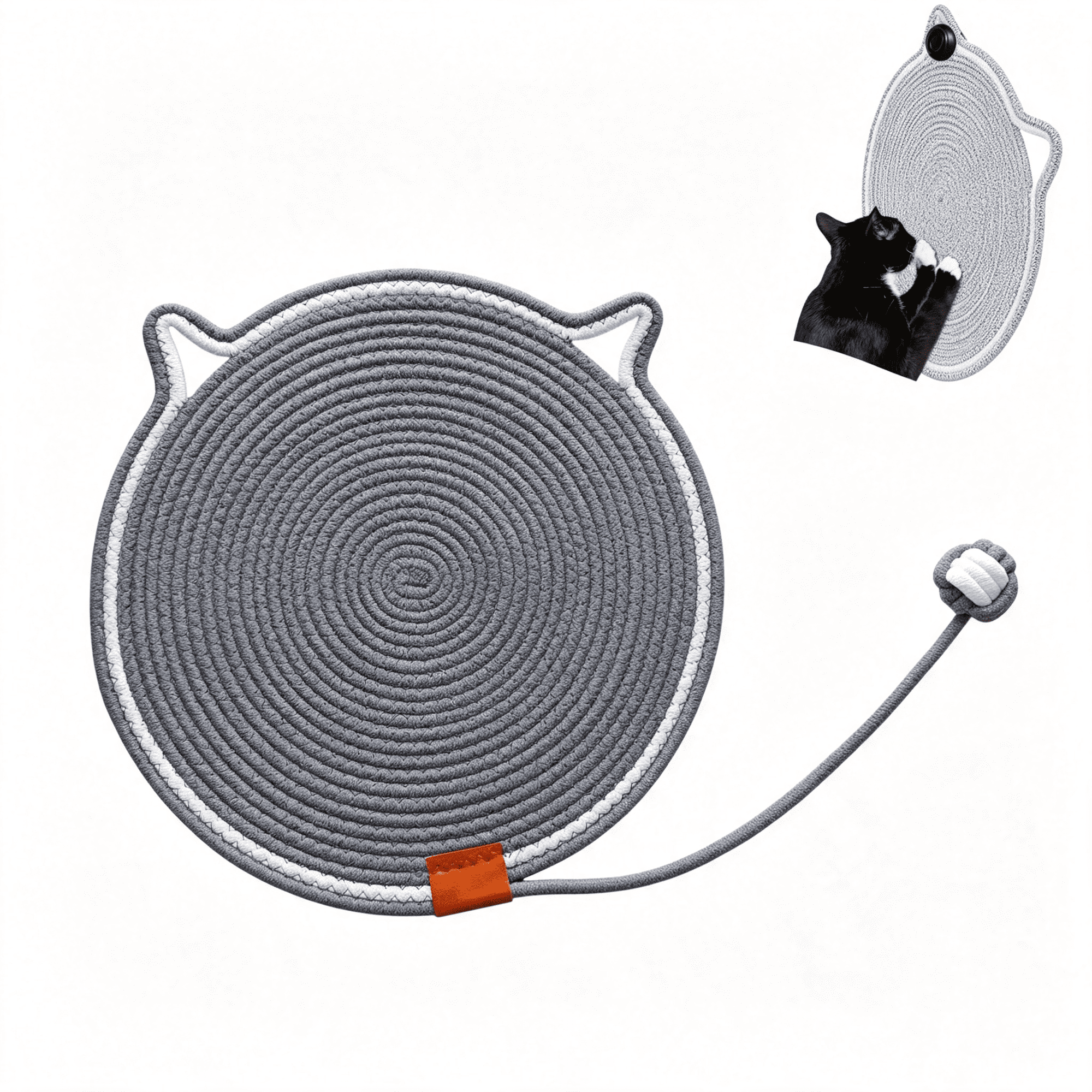 BESTSKY Cat Scratcher Mat 16.9’’ Round Natural Cotton Rope Double-Sided Dark Grey|Cat Wall & Floor Scratching Pad Furniture Protector for Wall Sofa Couch Carpet