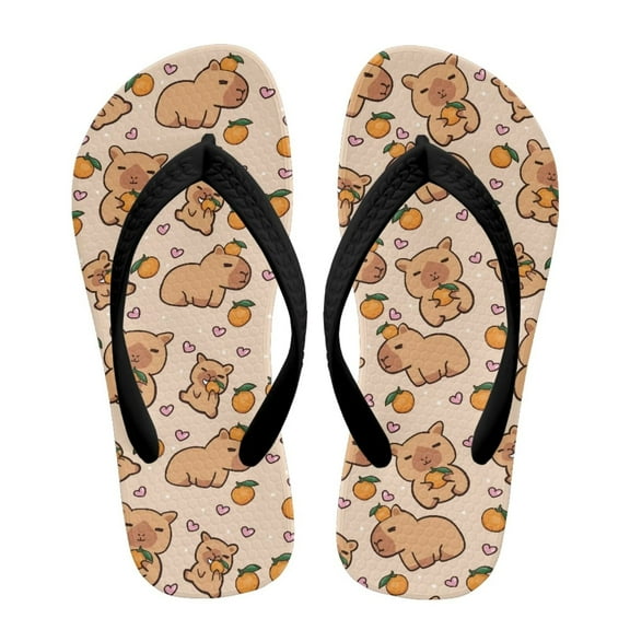 FUIALDOLG Cute Capybara Orange Print Flip Flop Sandal Water Shoes - Beach Slides Slip-on Quick Dry Thong FlipFlops Sandals for Boys (11-12 Little Kids) Size 10