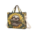 thumbnail image 2 of Corduroy Composite Fabric Tote Bag Magnetic Snap Large Capacity Crossbody Bag Beige Shoulder Strap Smiling Happy Baby Sloth, 2 of 8
