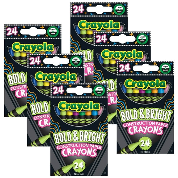 Crayola Bold & Bright Construction Paper Crayons, 24 Per Pack, 6 Packs