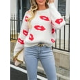 thumbnail image 5 of FEORJGP Women's Valentine’s Day Sweater Cartoon Lip Print Knitwear Jumper Long Sleeve Sweatshirt Round Neck Pullover Warm Knitted Chunky Cable Tops Loose Casual Spring Fall Clothes, 5 of 9