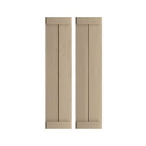 Ekena Millwork 11"W x 62"H Rustic Two Board Joined Board-n-Batten Rough Cedar Faux Wood Shutters w/End Batten (Per Pair), Primed Tan